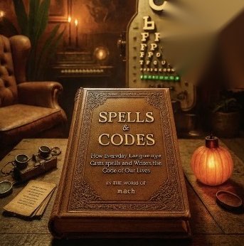 Spells and Codes book on a desk beside an eye chart
