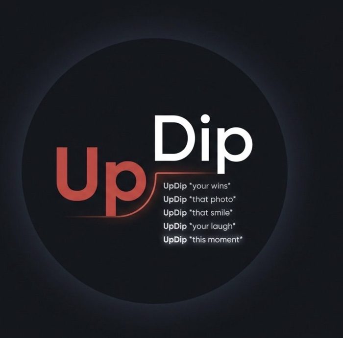 UpDip logo: UpDip your wins, that photo, your laugh
